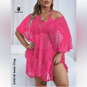 🍉Shein Swim Vacay Plus hollow batwing sleeve cover up dress without bikini